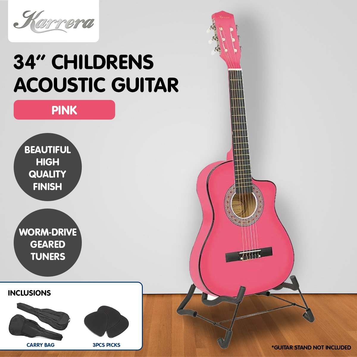 Karrera Kids Cutaway Acoustic Guitar - Pink 34 inch