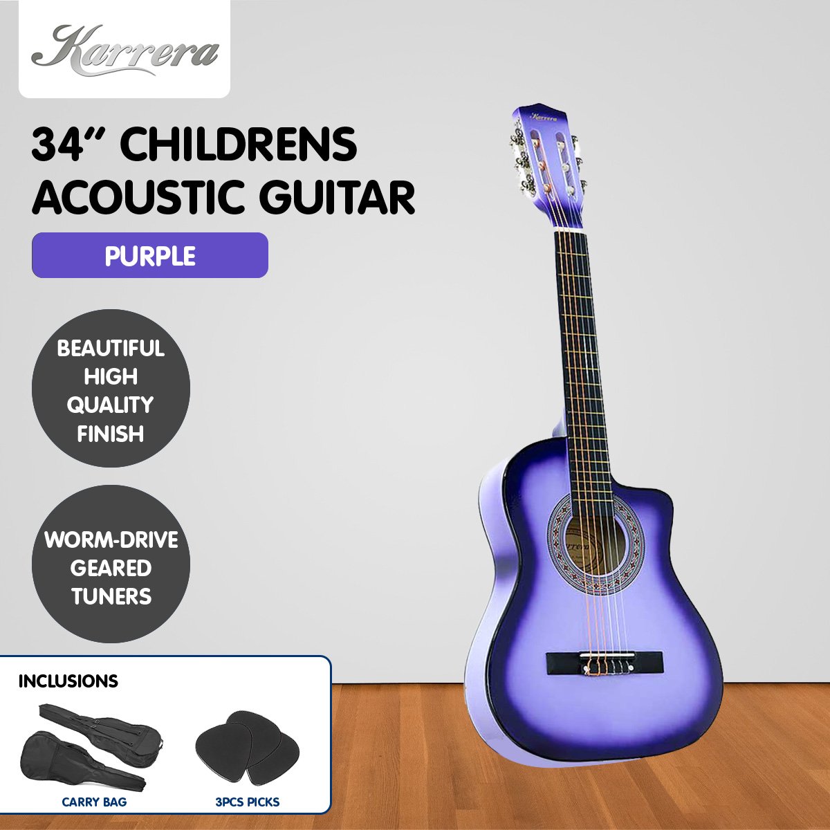 Karrera Children's Cutaway Acoustic Guitar for Kids - Purple