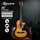 Karrera 38in Acoustic Guitar Steel Strings Carry Bag Shoulder Strap Sun Burst - Extra Image