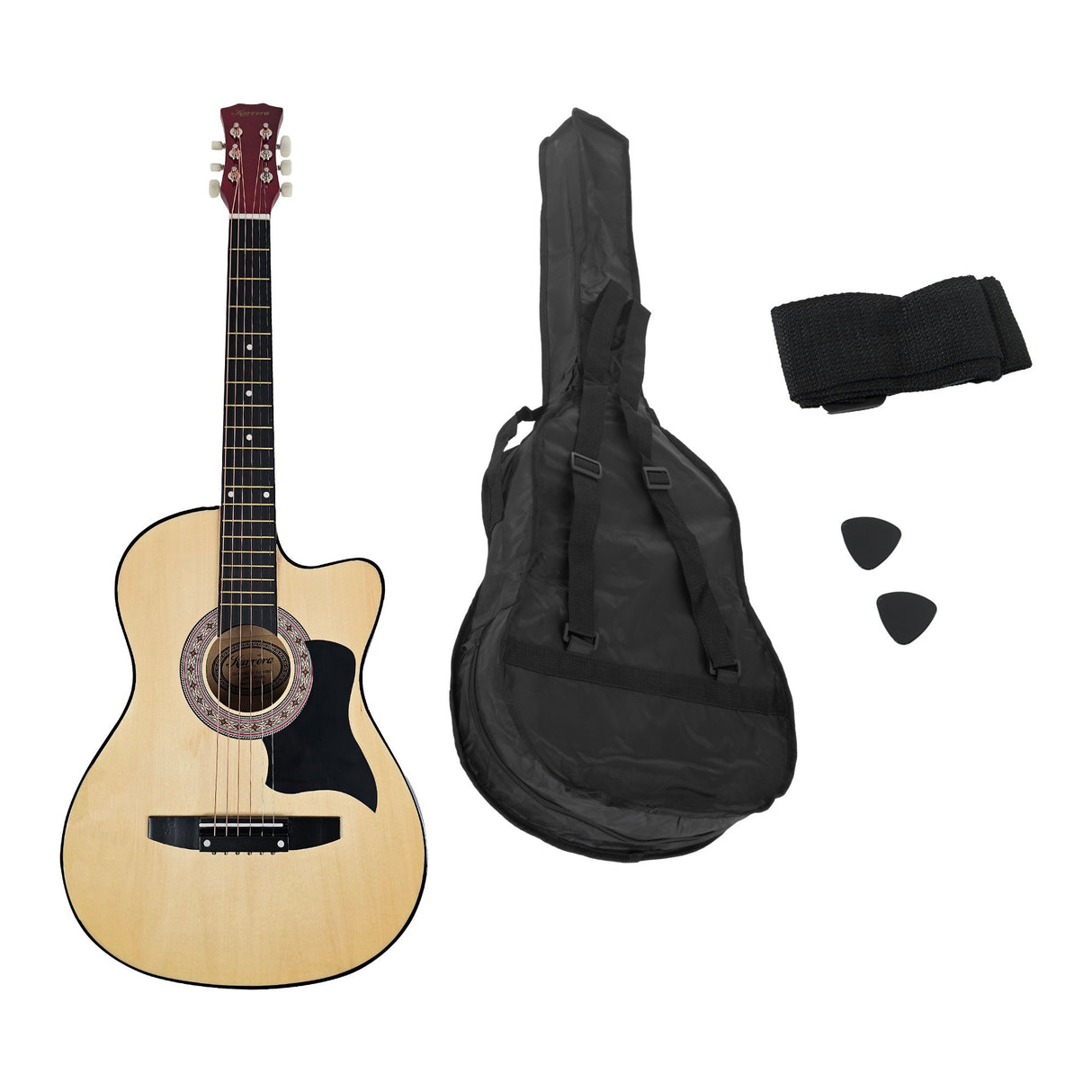 Karrera 38-Inch Cutaway Acoustic Guitar Bundle with Weatherproof Bag - Natural Finish