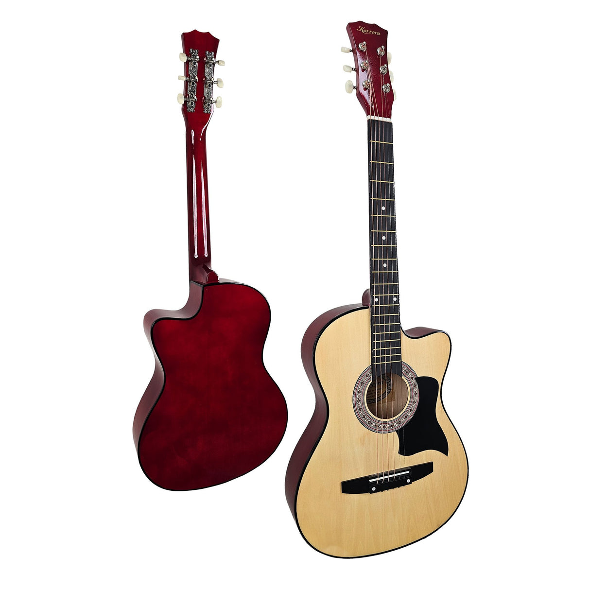 Karrera 38-Inch Cutaway Acoustic Guitar Bundle with Weatherproof Bag - Natural Finish