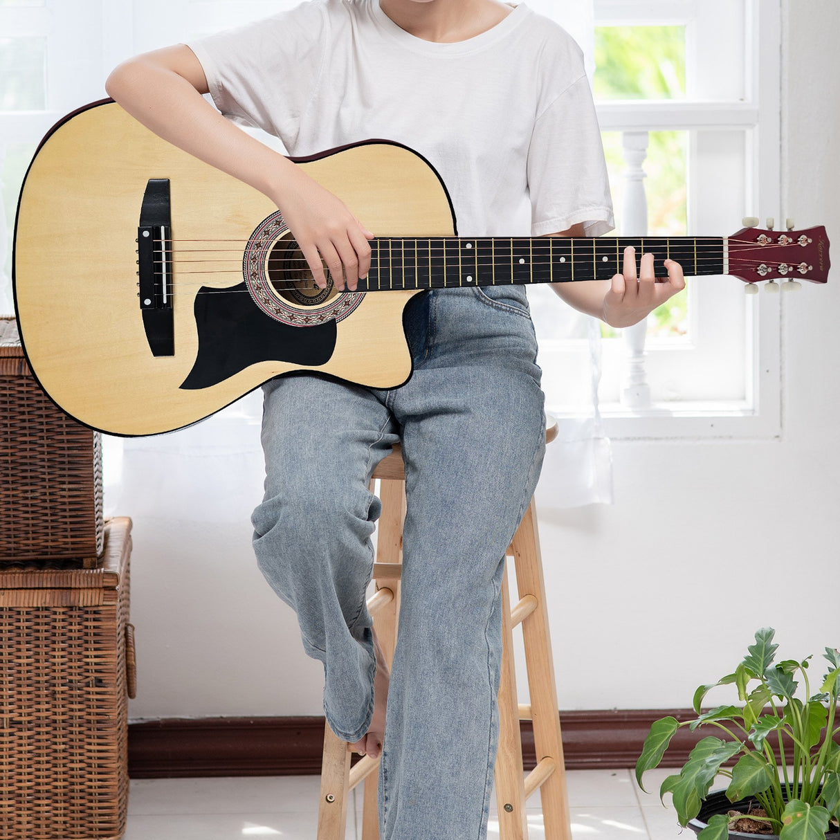 Karrera 38-Inch Cutaway Acoustic Guitar Bundle with Weatherproof Bag - Natural Finish