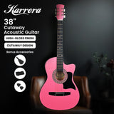 Karrera 38-Inch Cutaway Pink Acoustic Guitar Set with Bag - Side View