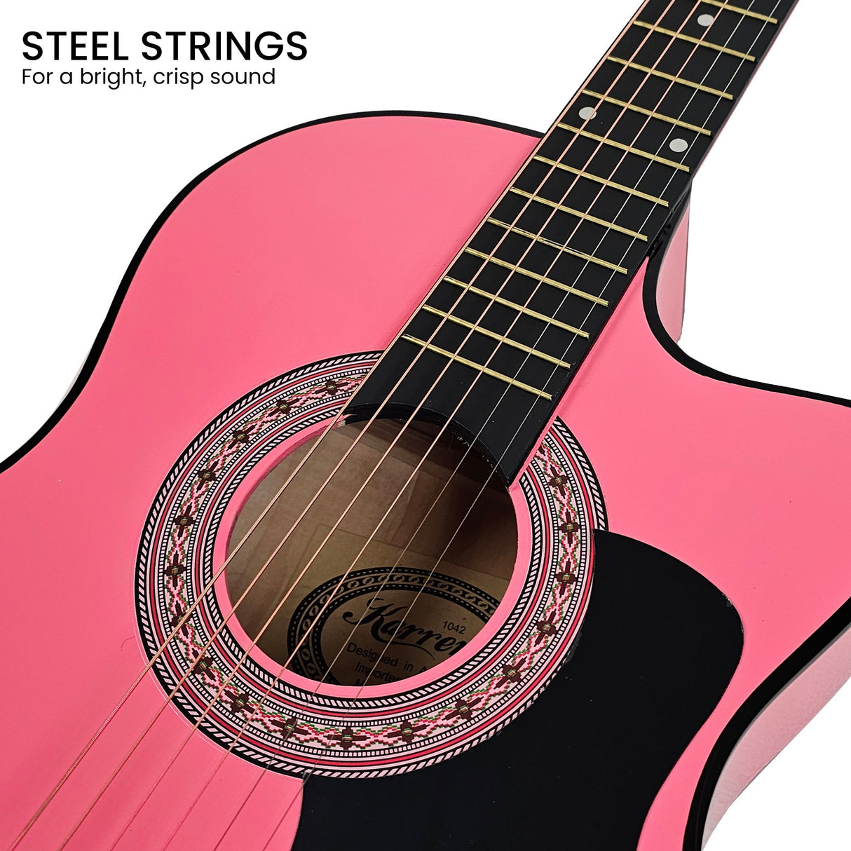 Karrera 38-Inch Cutaway Pink Acoustic Guitar Set with Bag