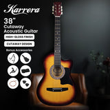 Karrera 38in Cutaway Acoustic Guitar Starter Kit with Bag and Accessories - Sunburst Finish - Side View