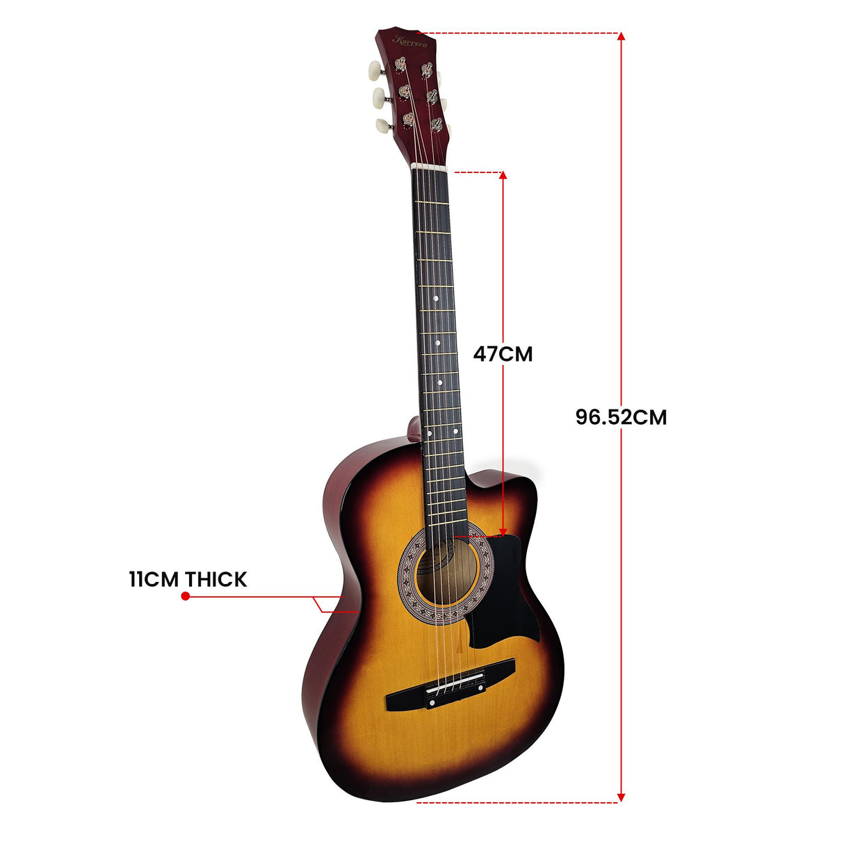 Karrera 38in Cutaway Acoustic Guitar Starter Kit with Bag and Accessories - Sunburst Finish