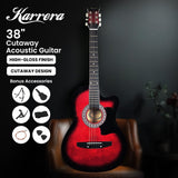 Karrera 38in High-Quality Cutaway Acoustic Guitar Set with Weatherproof Bag - Red Burst - Side View
