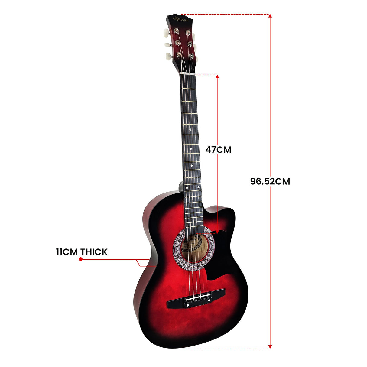 Karrera 38in High-Quality Cutaway Acoustic Guitar Set with Weatherproof Bag - Red Burst