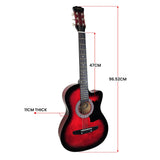 Karrera 38in High-Quality Cutaway Acoustic Guitar Set with Weatherproof Bag - Red Burst - 45-Degree Angle