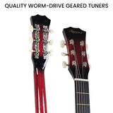 Karrera 38in High-Quality Cutaway Acoustic Guitar Set with Weatherproof Bag - Red Burst - Low Angle