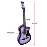 Karrera 38-Inch Cutaway Acoustic Guitar Bundle - Elegant Purple Burst Finish - Top-Down View