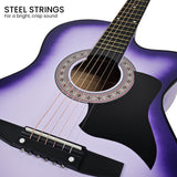 Karrera 38-Inch Cutaway Acoustic Guitar Bundle - Elegant Purple Burst Finish - Close-Up Angle