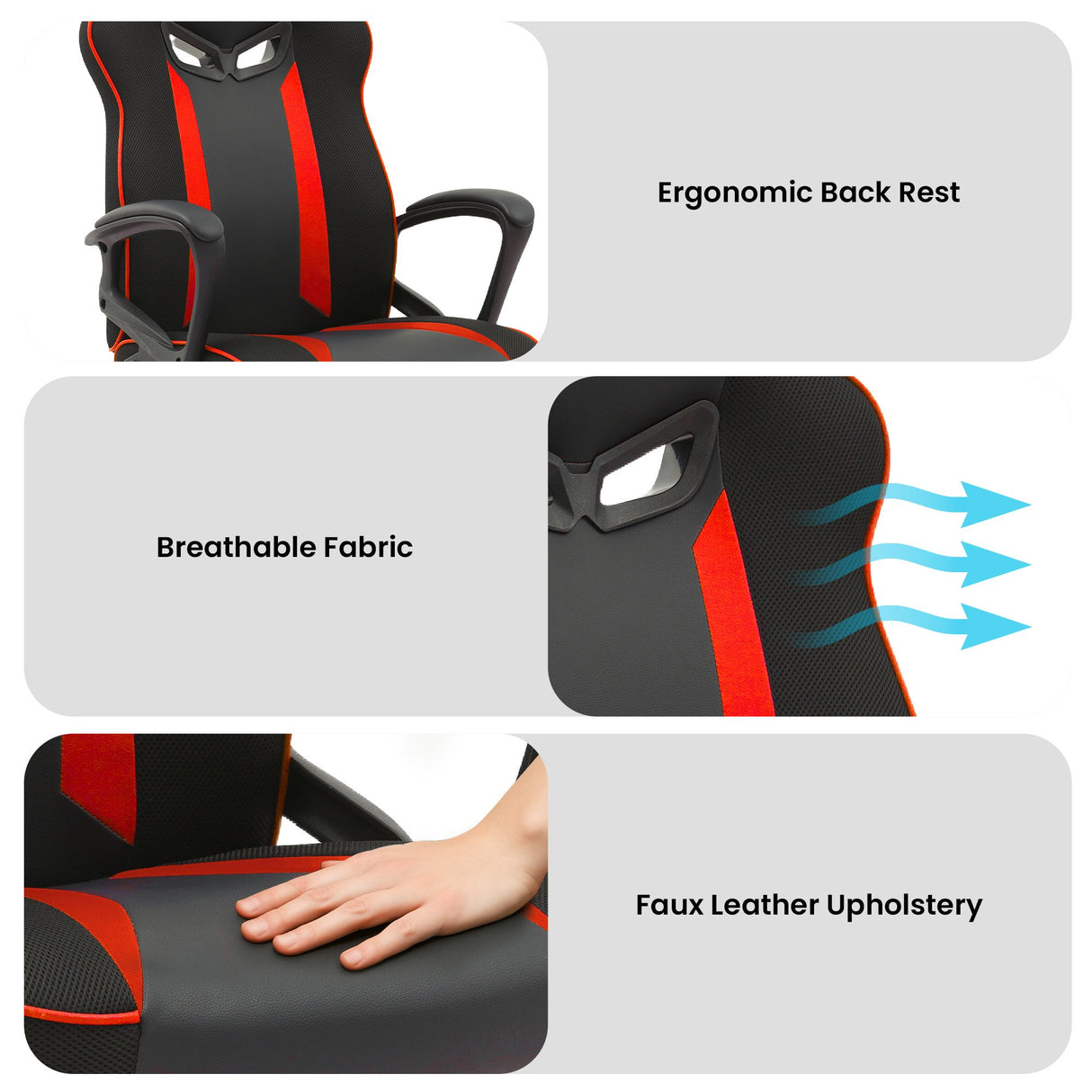 Sarantino Fayzo Racing Reclining Office Gaming Chair Black And Red Adjustable Computer Desk Seat With Adjustable Height Breathable Mesh Back Padded Armrests