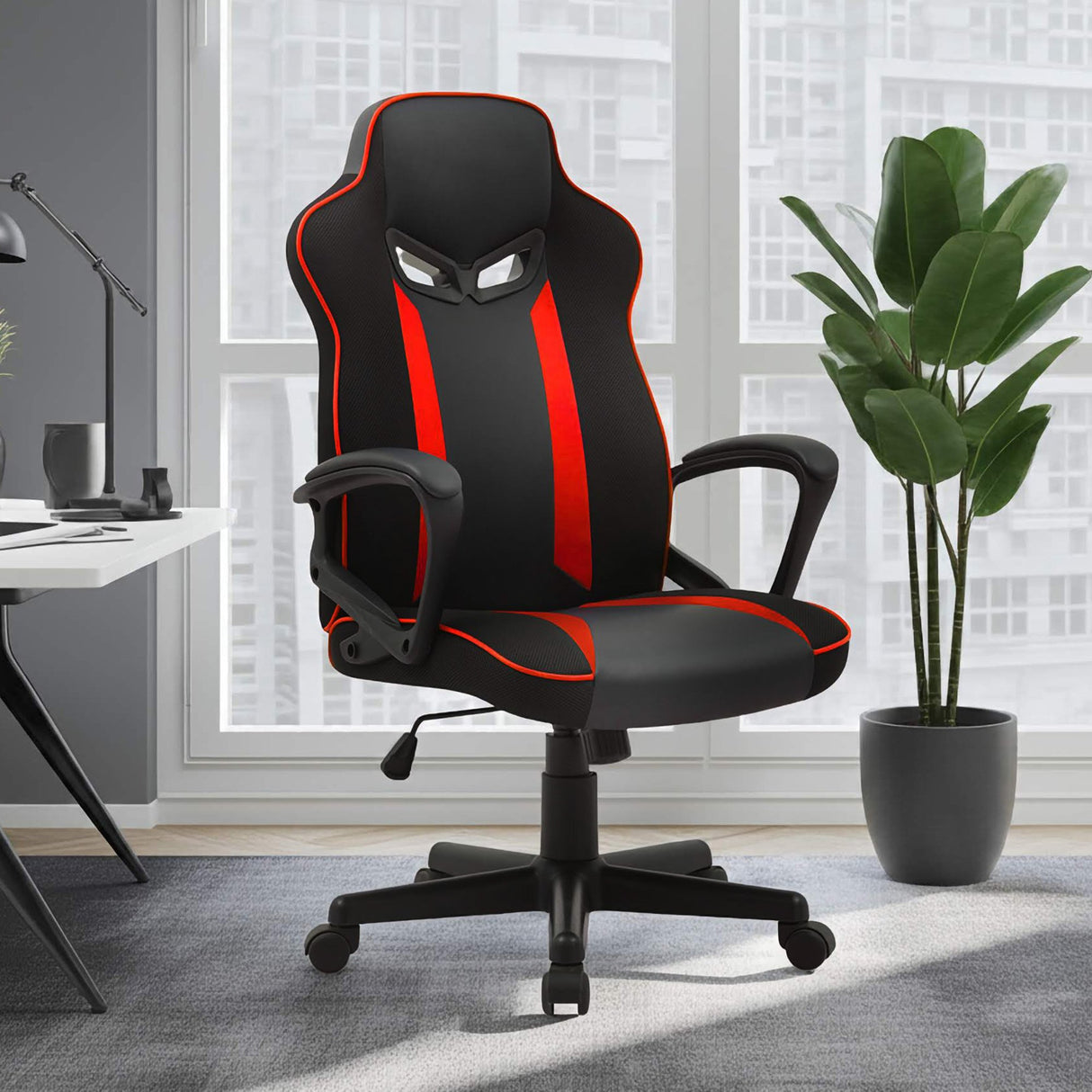 Sarantino Fayzo Racing Reclining Office Gaming Chair Black And Red Adjustable Computer Desk Seat With Adjustable Height Breathable Mesh Back Padded Armrests