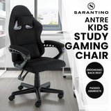 Sarantino Antre Kids Study Gaming Chair Black Adjustable Computer Desk Seat Racing Inspired-look With Adjustable Height Ergonomic Back Support Padded Armrests - Front View
