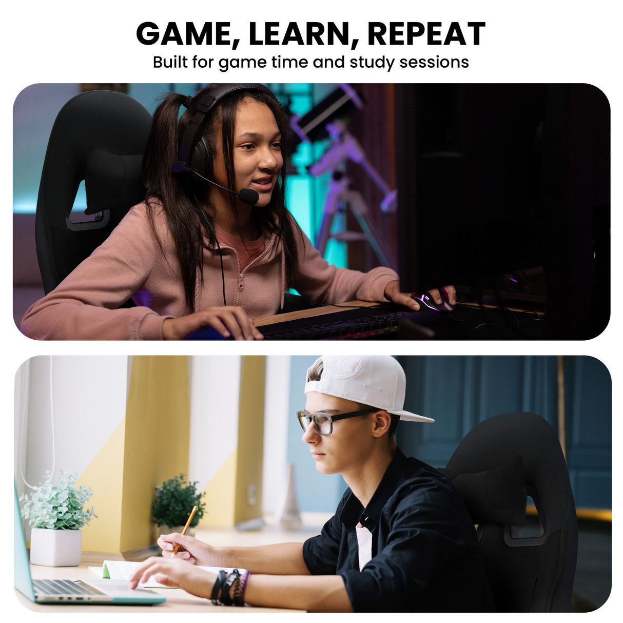 Sarantino Antre Kids Study Gaming Chair Black Adjustable Computer Desk Seat Racing Inspired-look With Adjustable Height Ergonomic Back Support Padded Armrests