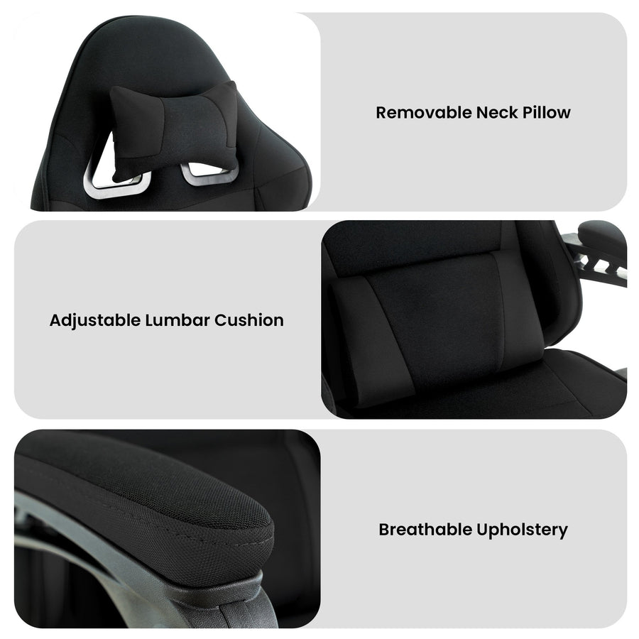 Sarantino Antre Kids Study Gaming Chair Black Adjustable Computer Desk Seat Racing Inspired-look With Adjustable Height, Ergonomic Back Support, Padded Armrests