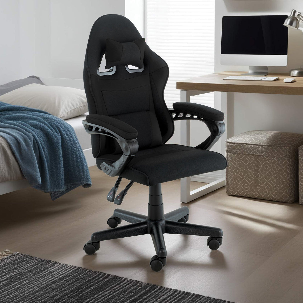 Sarantino Antre Kids Study Gaming Chair Black Adjustable Computer Desk Seat Racing Inspired-look With Adjustable Height Ergonomic Back Support Padded Armrests