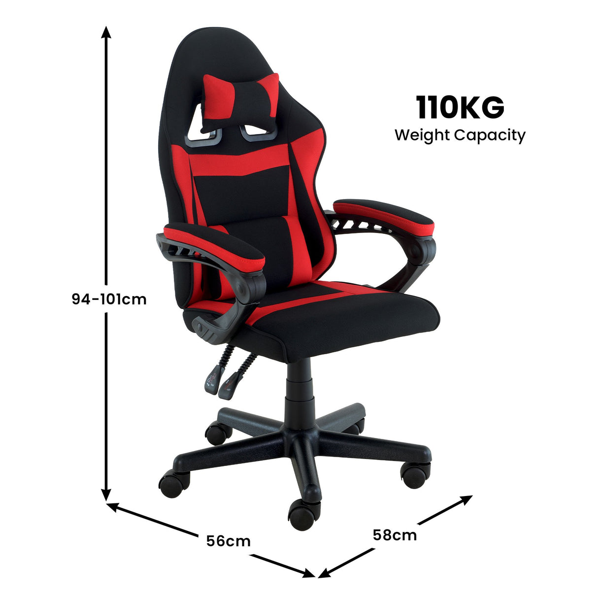 Sarantino Antre Kids Study Gaming Chair Black Red Computer Desk Seat Adjustable Height Ergonomic Back Support Padded Armrests