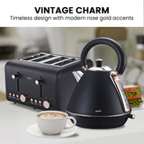 Pronti Toaster, Kettle & Coffee Machine Breakfast Set - Black - Side View