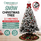Snow-Covered 2.1m Christmas Tree with 1200 Lush Tips - Front View