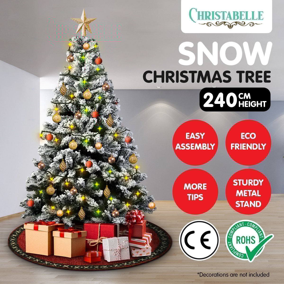 Snowy Elegance 2.4m Christmas Tree with 1500 Tips