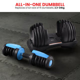 Powertrain  24KG Adjustable Home Gym Dumbbell - Blue - Top-Down View