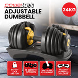 Powertrain 24KG  Adjustable Home Gym Dumbbell - Gold - Front View