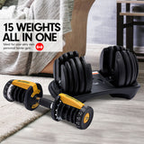 Powertrain 24KG  Adjustable Home Gym Dumbbell - Gold - Front View