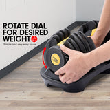 Powertrain 24KG  Adjustable Home Gym Dumbbell - Gold - Side View