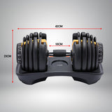 Powertrain 24KG  Adjustable Home Gym Dumbbell - Gold - Low Angle