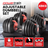Powertrain 48kg Adjustable Dumbbells 15-in-1 Home Gym Weights Red