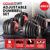 Powertrain 48kg Adjustable Dumbbells 15-in-1 Home Gym Weights – Red - Front View