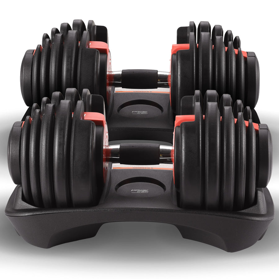 Powertrain 48kg Adjustable Dumbbells 15-in-1 Home Gym Weights – Red