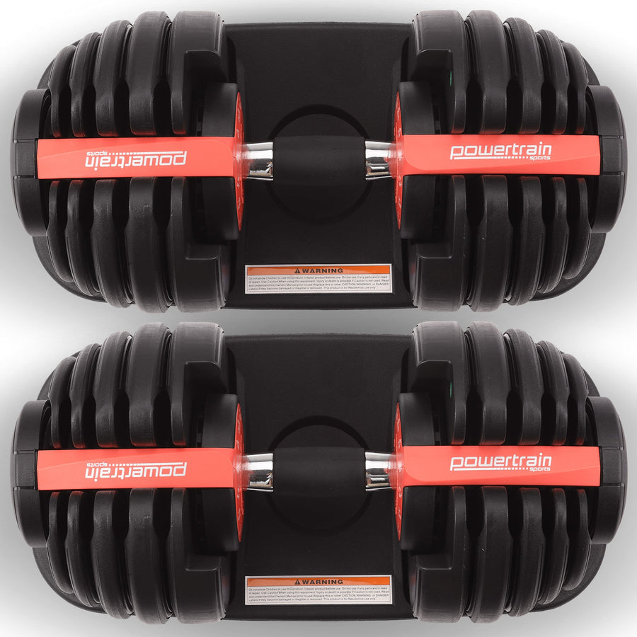 Powertrain 48kg Adjustable Dumbbells 15-in-1 Home Gym Weights – Red