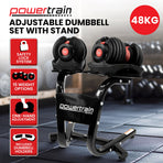 Powertrain 48kg Adjustable Dumbbells with Dumbbell Stand – Red