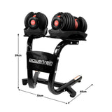 Powertrain 48kg Adjustable Dumbbells with Dumbbell Stand  Red