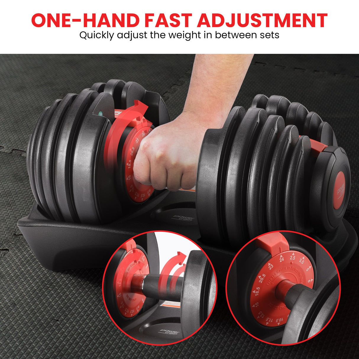 Powertrain 48kg Adjustable Dumbbells with Dumbbell Stand  Red