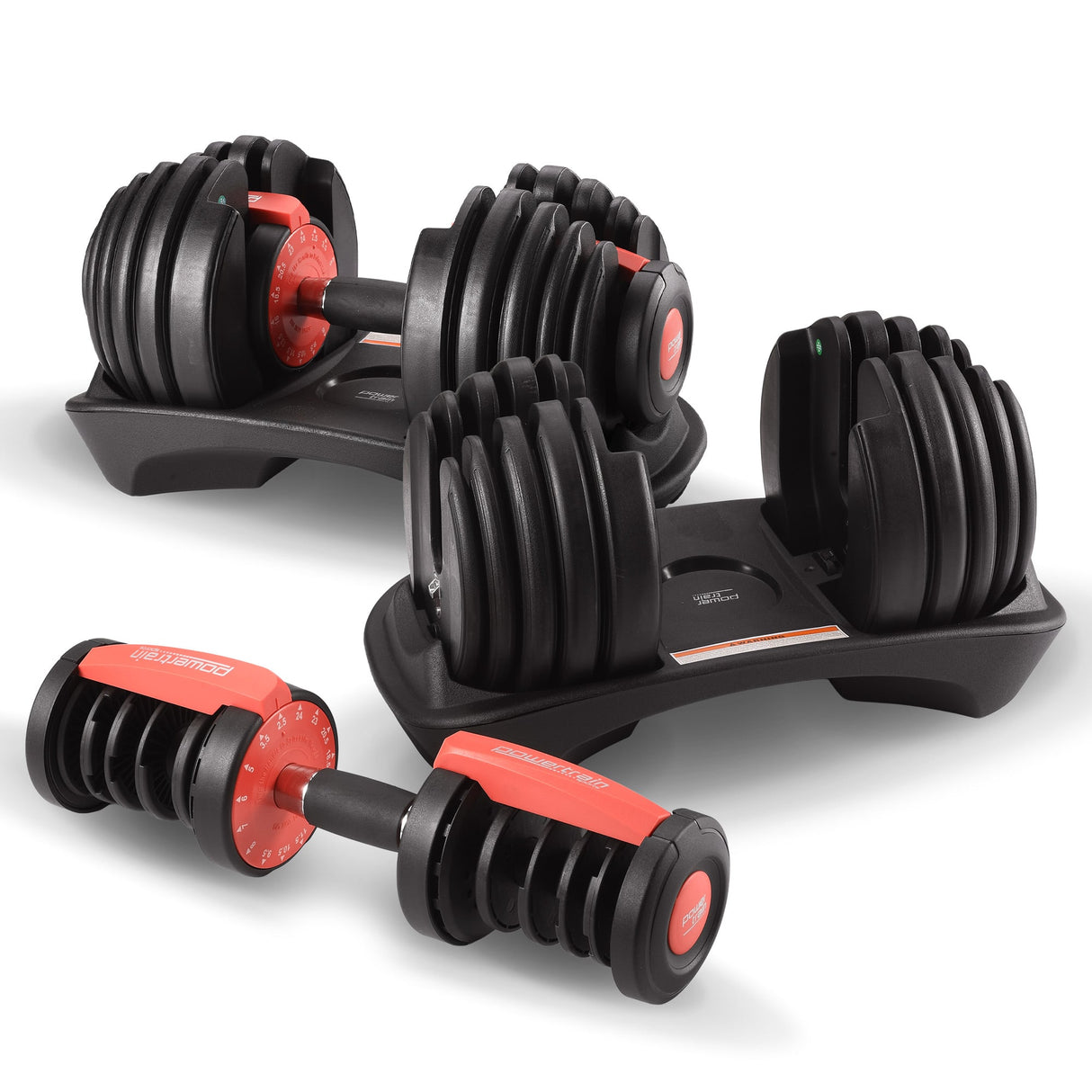 Powertrain 48kg Adjustable Dumbbells with Dumbbell Stand  Red