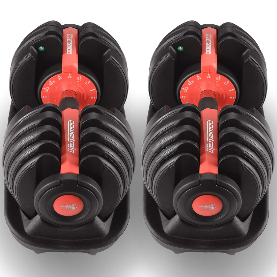 Powertrain 48kg Adjustable Dumbbells with Dumbbell Stand – Red
