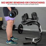 Powertrain 48KG Adjustable Dumbbell Set With Stand Blue - 45-Degree Angle