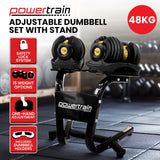 Powertrain  48KG Adjustable Dumbbell Set With Stand - Gold - Front View
