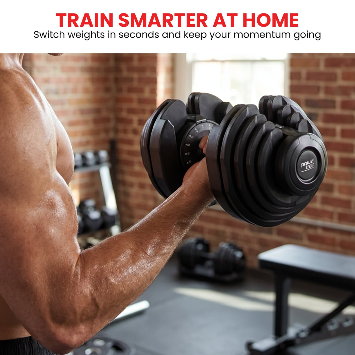 Powertrain 2 x 40kg Powertrain Adjustable Dumbbells Home Gym Set