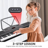 Karrera 61-Key Electronic Piano Keyboard 75cm with Stand - Black - Rear View