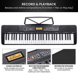 Karrera 61-Key Electronic Keyboard with LCD and Touch Response in Black CHJ-291 - Close-Up Angle