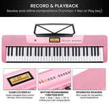 Karrera 61-Key Electronic Keyboard with LCD and Touch Response in Pink CHJ-291 - Rear View