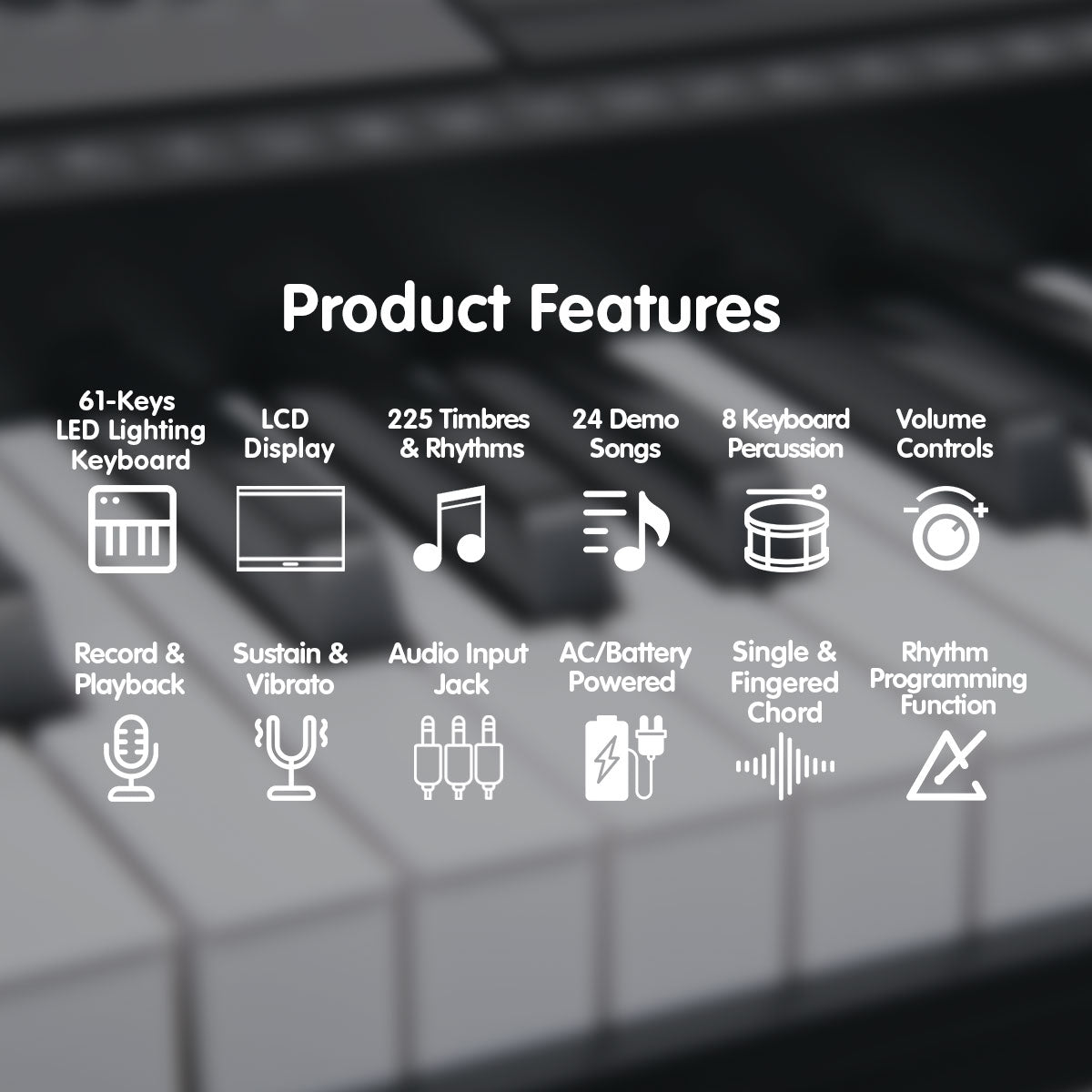 Karrera 61-Keys Electronic LED Keyboard Piano with Stand - Black