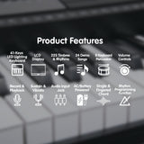 Karrera 61 Keys Electronic LED Keyboard Piano with Stand - Black - 45-Degree Angle