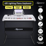 Karrera 61 Keys Electronic LED Keyboard Piano with Stand - Silver - Front View