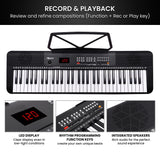 Karrera 61-Key Electronic Piano Keyboard with LED and Folding Stand in Black CHJ-SD1 - Close-Up Angle